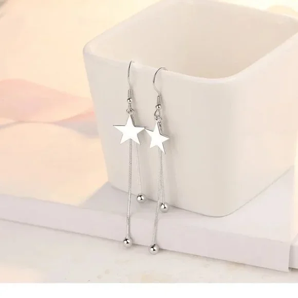 925 Sterling Silver luxury star Tassel bead earrings for women fashion p… - Picture 5 of 5